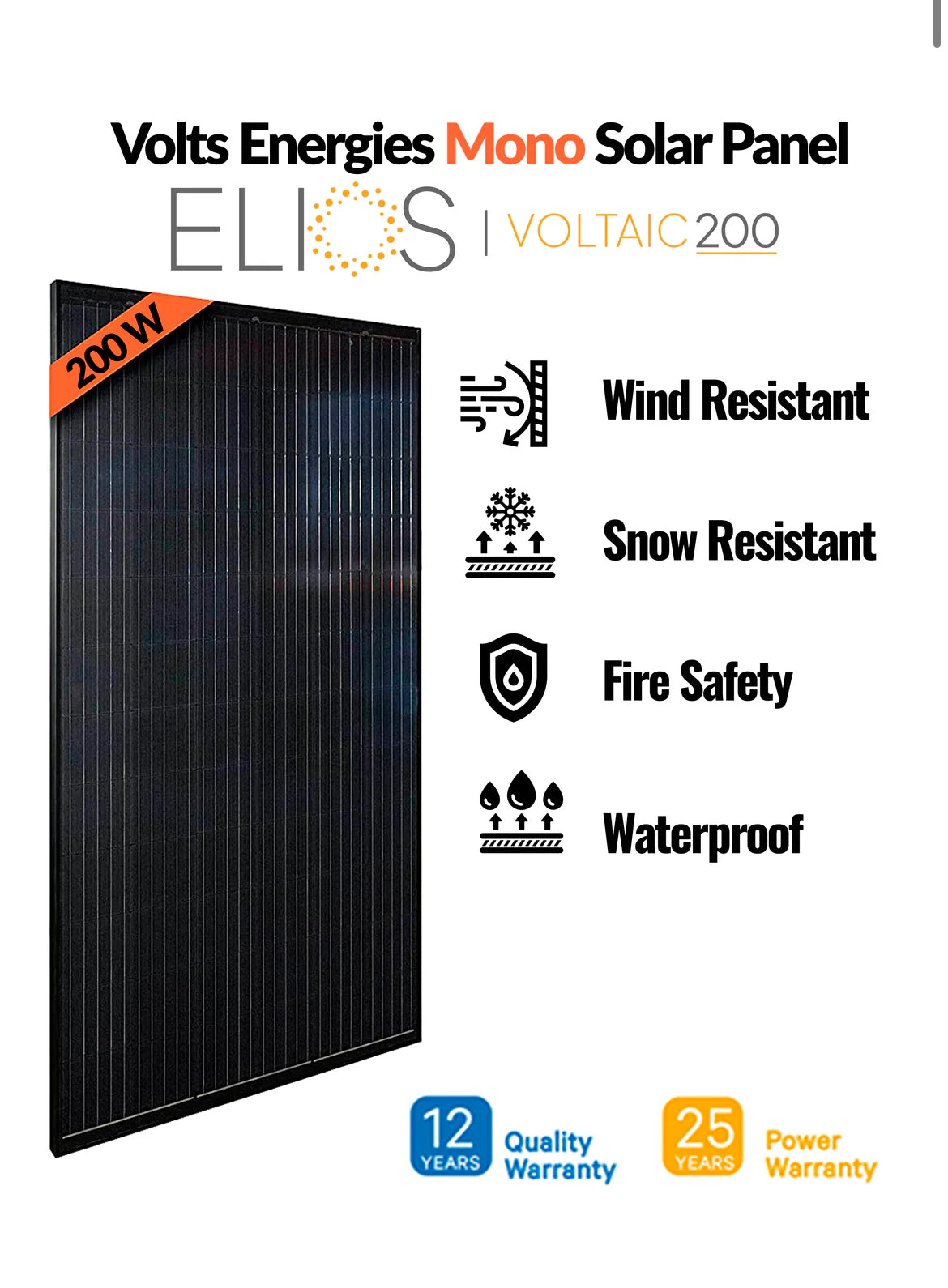 Elios Voltaic200 | Panneau solaire monocristallin 200W | V200M-48V