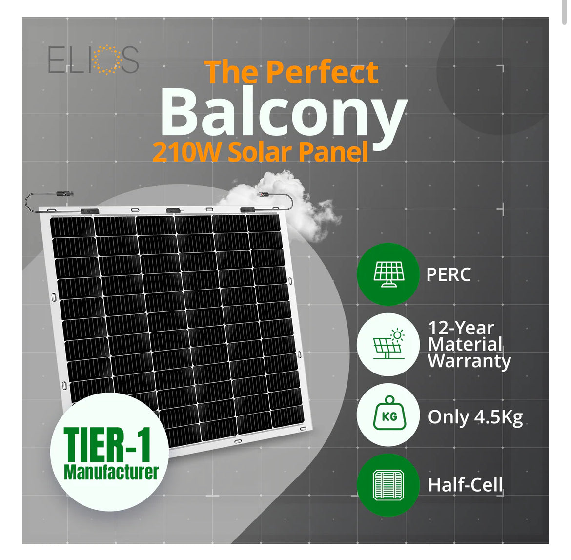 Elios Voltaic 210F-B | Panneau solaire semi-flexible de balcon 210W