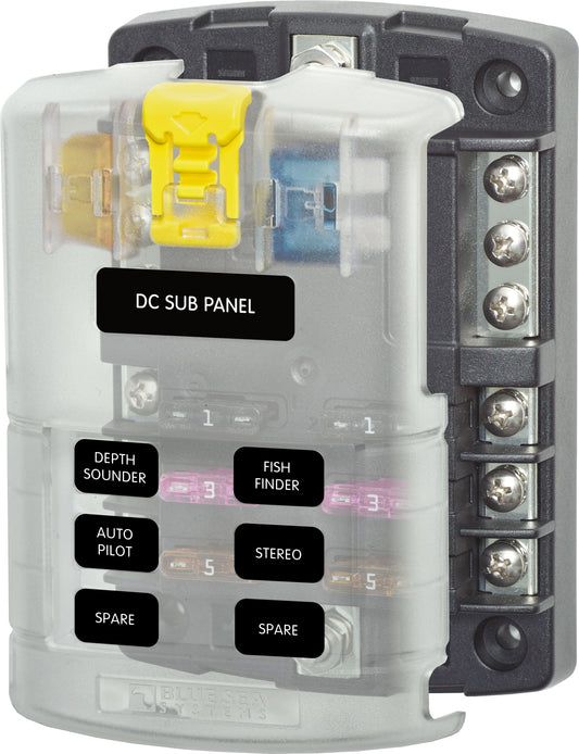 Blue Sea ST Blade Fuse Block 5025 - 6 Circuits with Negative Bus and Cover