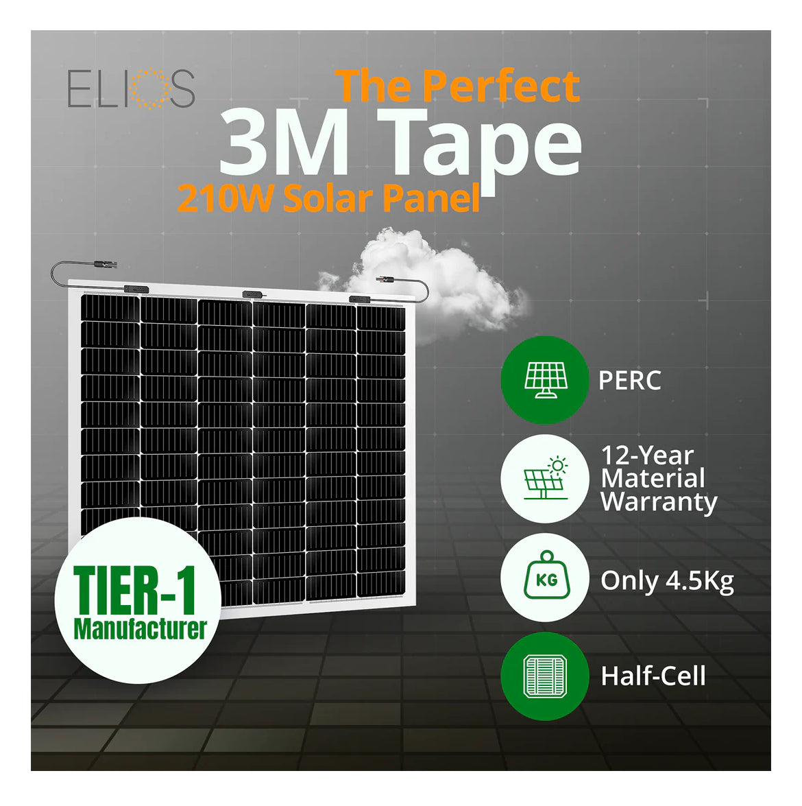 Elios Voltaic 210F-T | Panneau solaire semi-flexible 210W avec ruban adhésif 3M