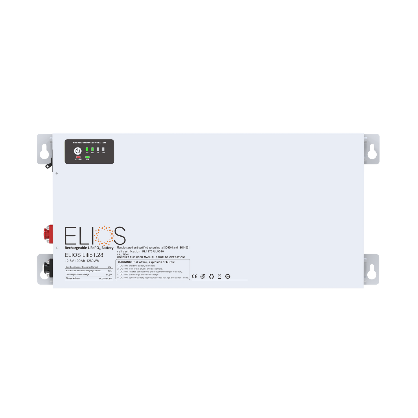 Elios Litio1.28H-BT | 12.8V 100Ah/ 1280Wh Heated Bluetooth LiFePO4 Battery | Super Slim 2.75’