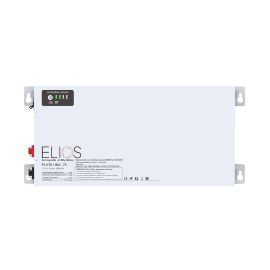 Elios Litio1.28H-BT | 12.8V 100Ah/ 1280Wh Heated Bluetooth LiFePO4 Battery | Super Slim 2.75’