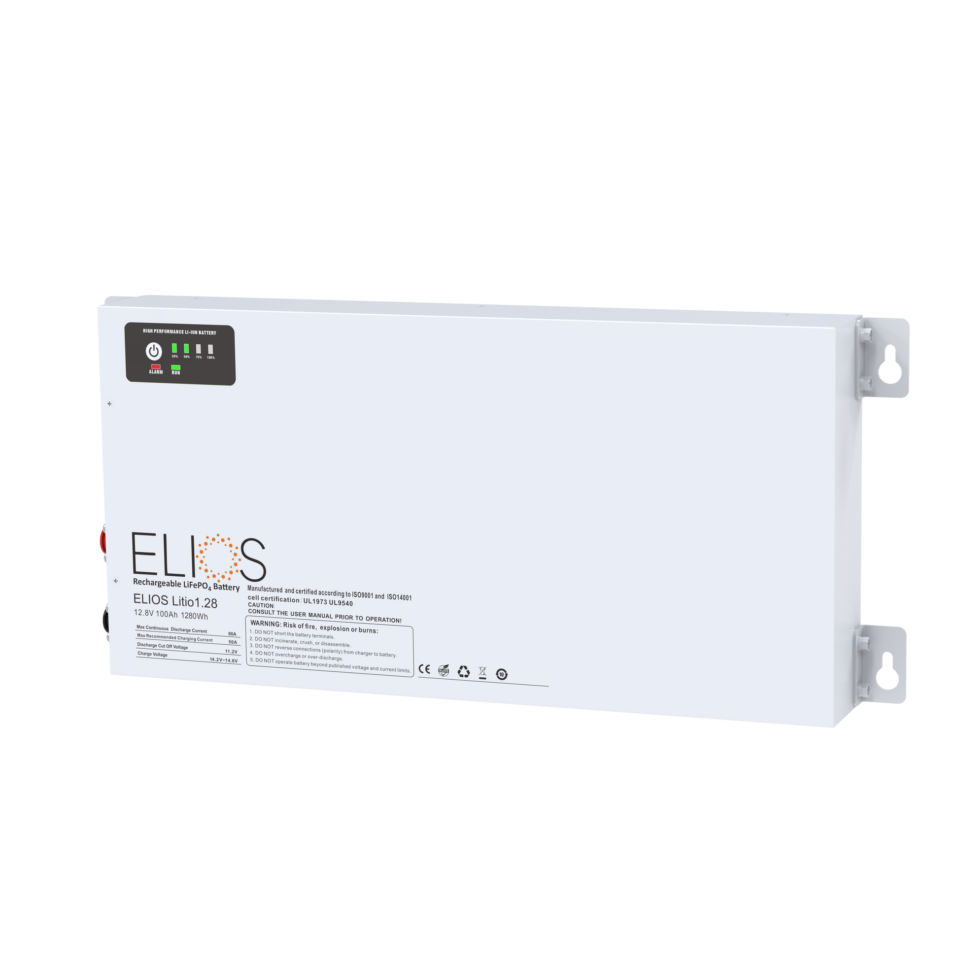 Elios Litio1.28H-BT | 12.8V 100Ah/ 1280Wh Heated Bluetooth LiFePO4 Battery | Super Slim 2.75’