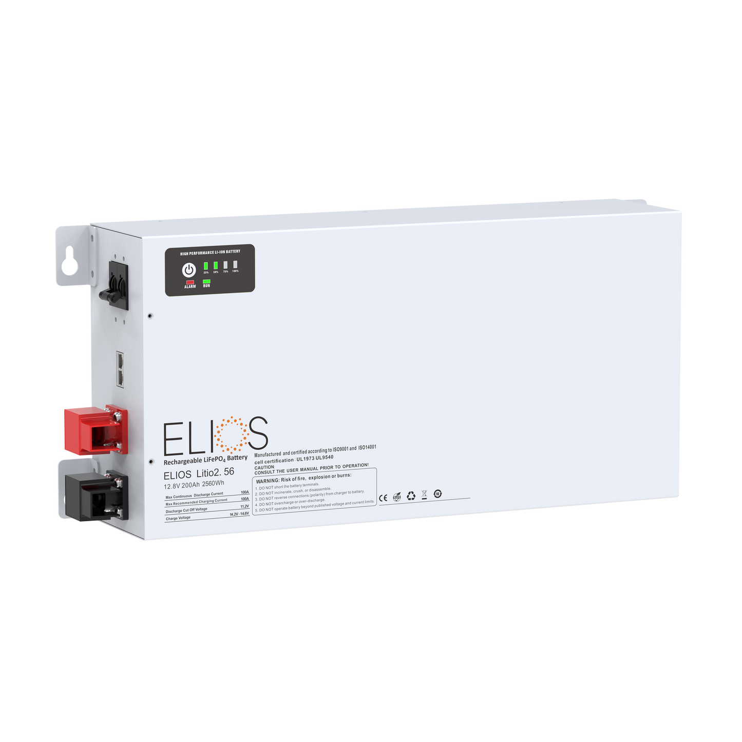 Elios Litio2.56H-BT | 12.8V 200Ah/ 2560Wh Heated Bluetooth LiFePO4 Battery | Super Slim 4.75’’