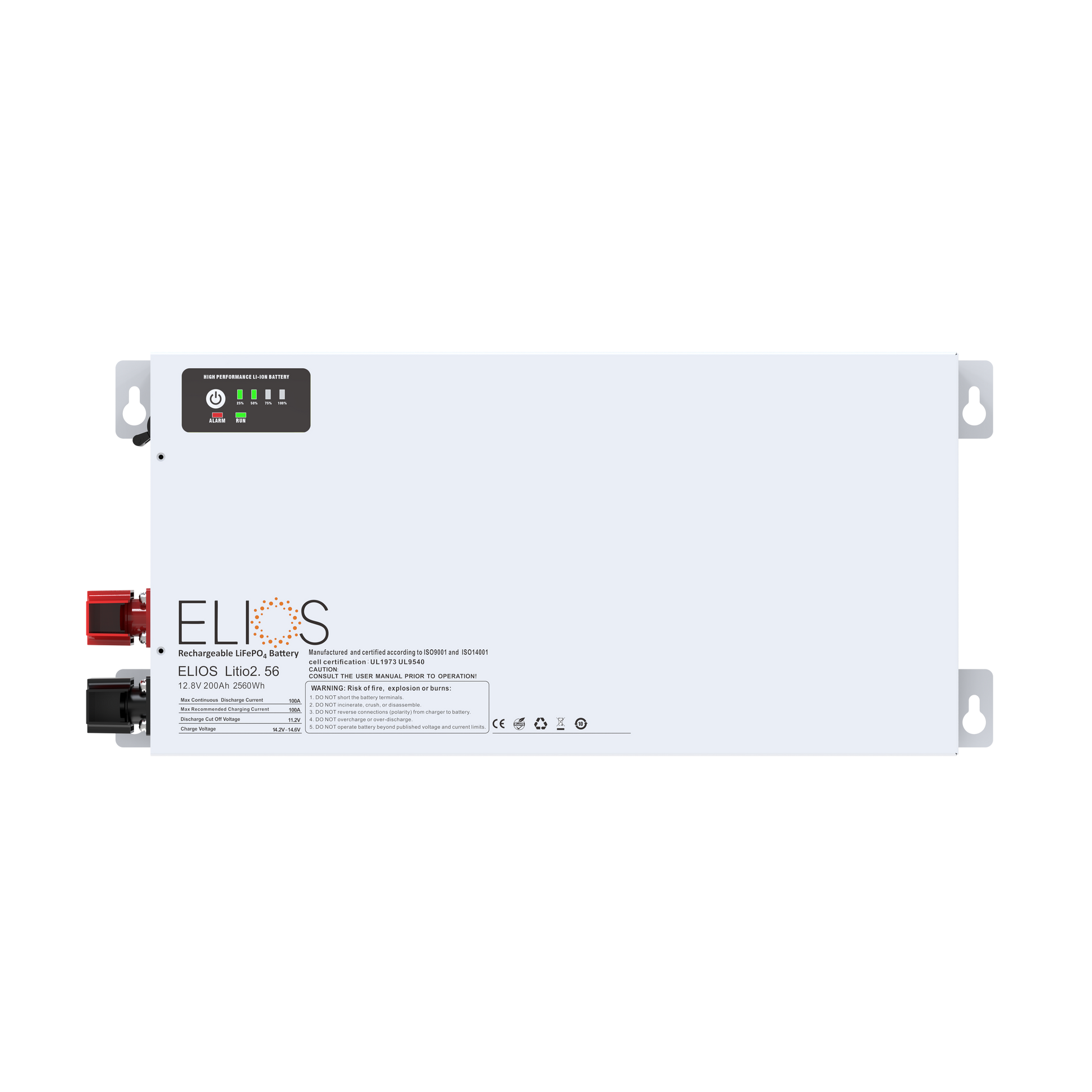 Elios Litio2.56H-BT | 12.8V 200Ah/ 2560Wh Heated Bluetooth LiFePO4 Battery | Super Slim 4.75’’
