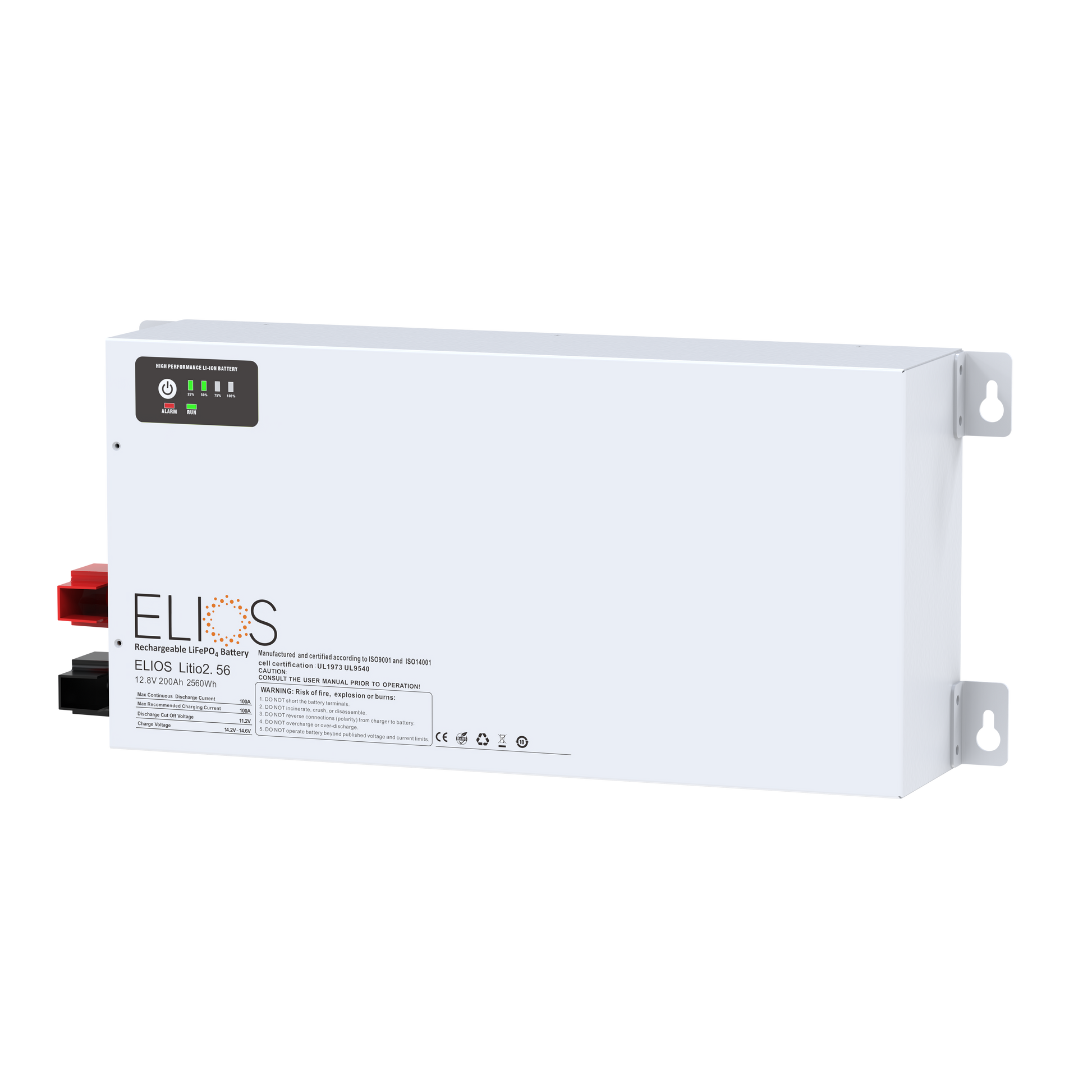 Elios Litio2.56H-BT | 12.8V 200Ah/ 2560Wh Heated Bluetooth LiFePO4 Battery | Super Slim 4.75’’